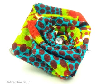 African wax print flower with gem centre | fabric flower | flower pin | flower hair clip | flower brooch | clothing accessories