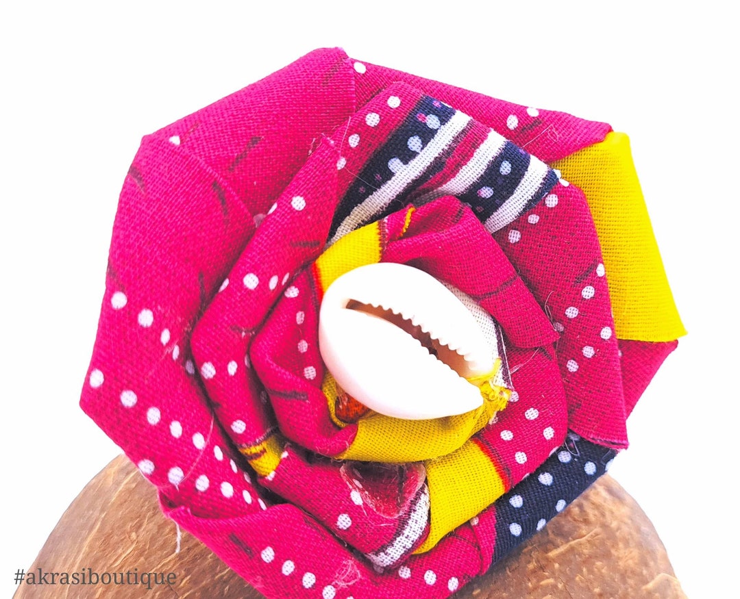 Funky Kente Rose With Cowrie Shell Flower Pin | Flower Hair Clip ...