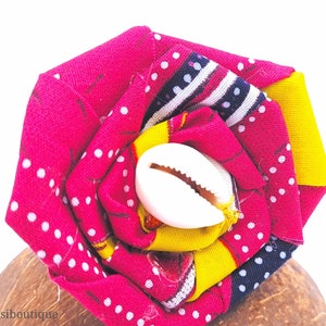 Funky kente rose with cowrie shell flower pin | flower hair clip | flower brooch | clothing accessories