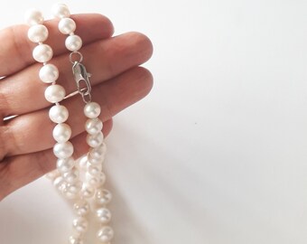 4.5-5mm White Cultured Freshwater Potato Pearl Knotted Necklace with Sterling Silver Clasp 20