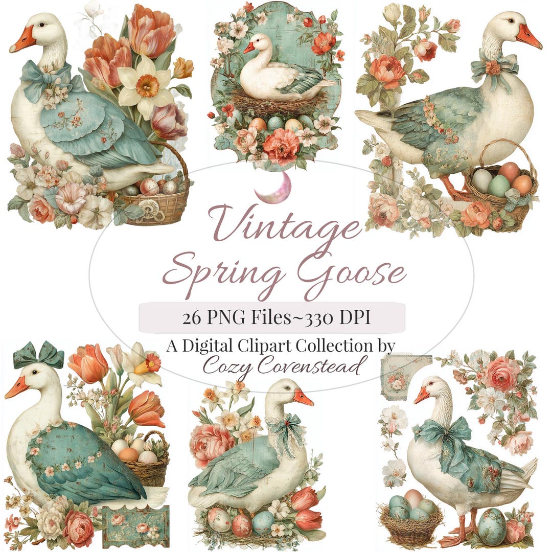 Springtime Goose Spring Goose Clipart, Vintage Cottagecore Goose PNG, Floral Goose ...
