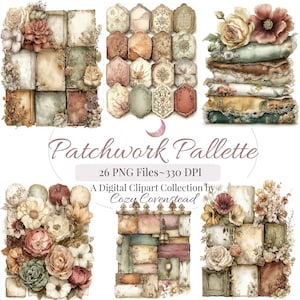 Patchwork Art Palette Clipart PNG Set for Journals and Stickers, Cozy Artist & Maker Illustrations, Creative Life Aesthetic