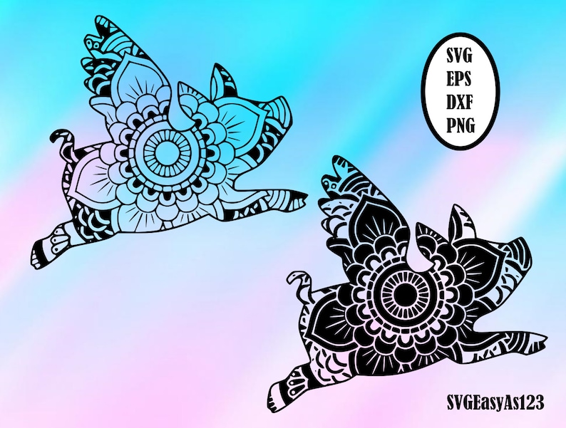 Flying pig svg flying pig mandala Svg flying pig Zentangle ...