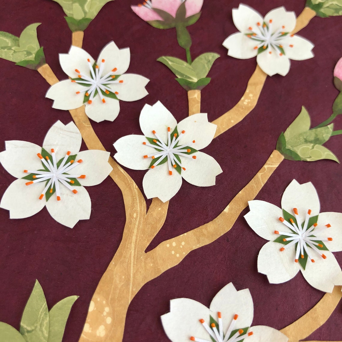 Framed Papercut Sakura Branch Cherry Blossoms Art Paper Etsy UK