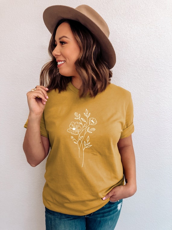 Mustard Yellow Shirt Mustard Floral Shirt Flower Tshirt Etsy Ireland