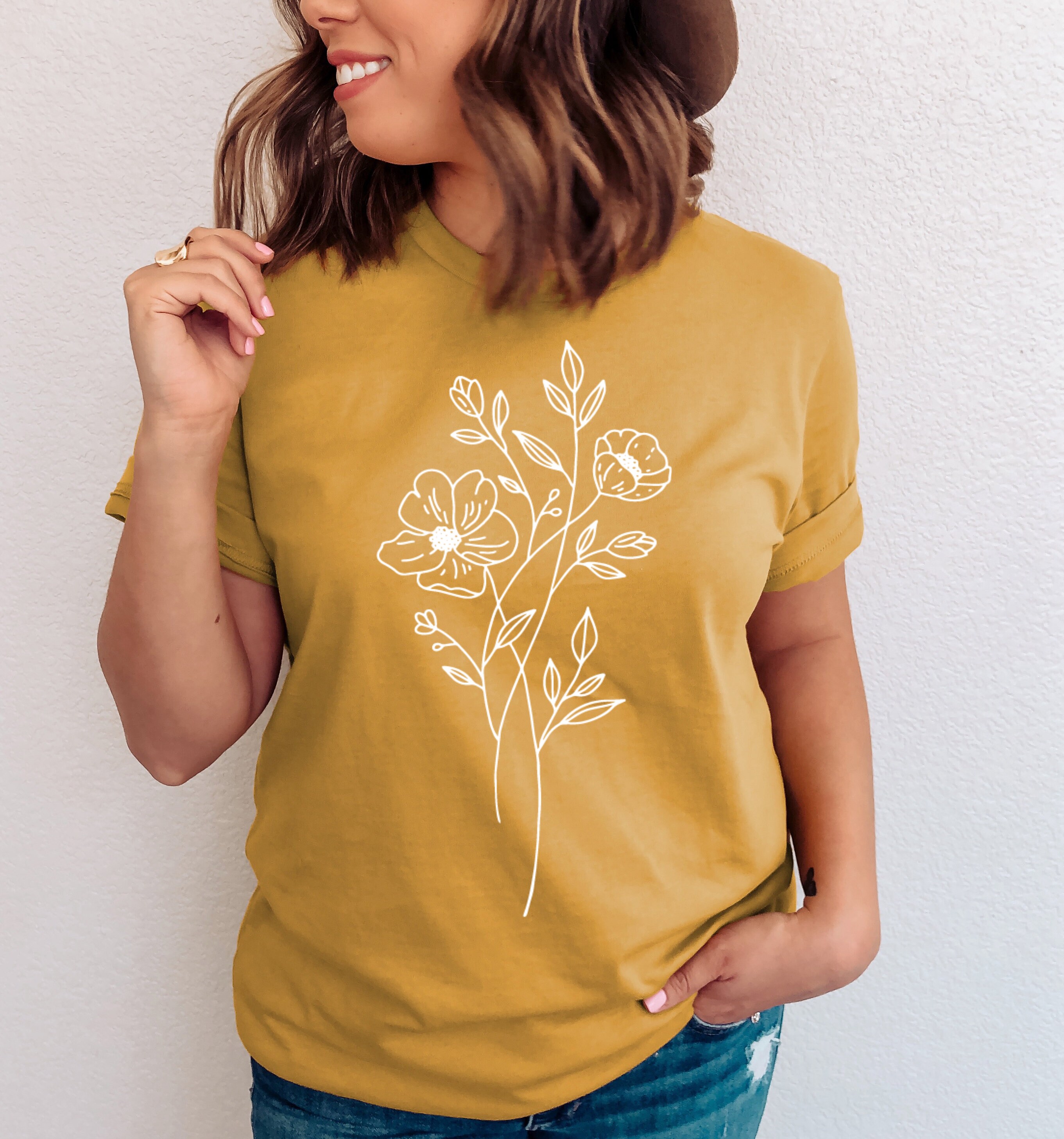 Mustard Floral Shirt For Women Unisex Mustard Shirt Flower | Etsy
