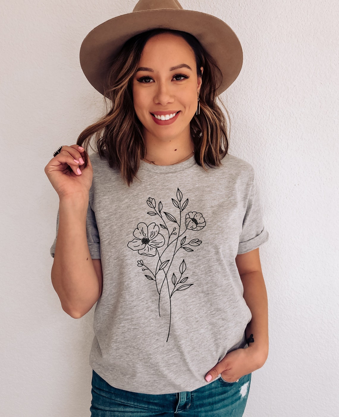 Olive Green Flower Graphic Tee Olive Shirt For Women Unisex Etsy