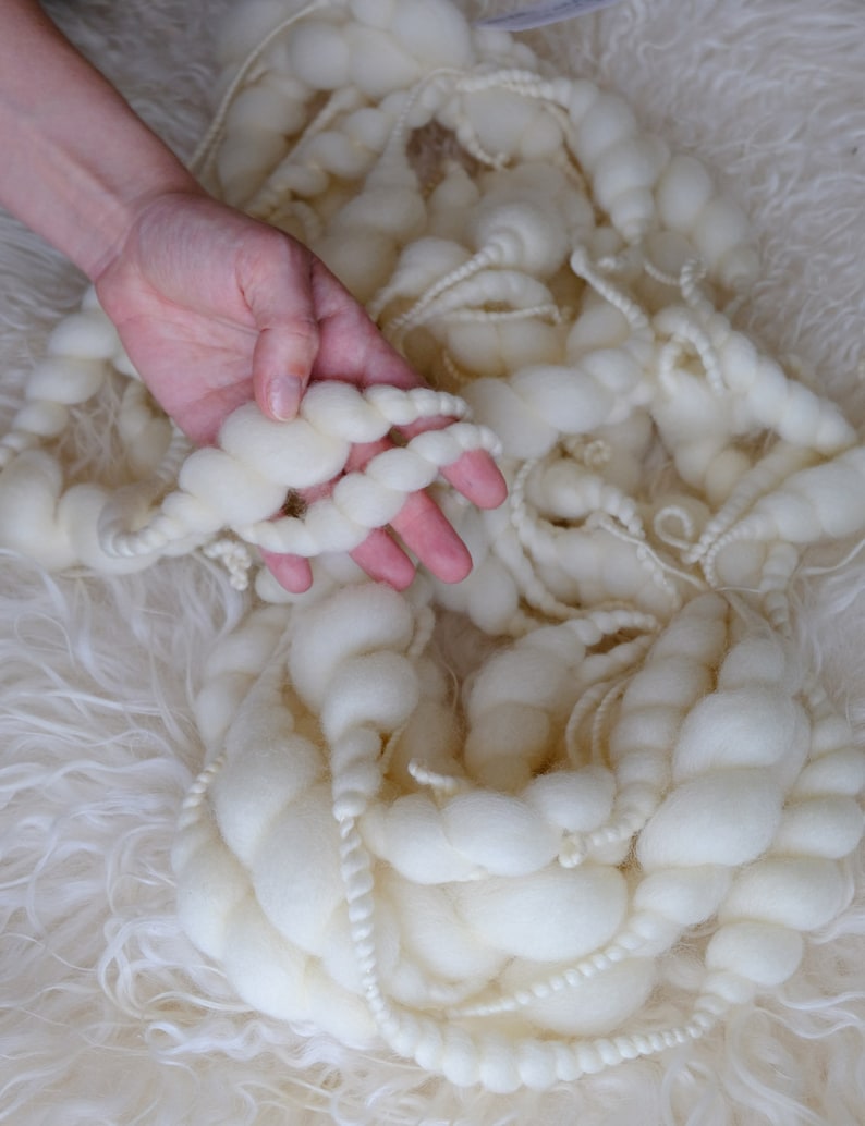 Fil filé à la main blanc naturel en spirale de coquillage par incréments de 5 yards non teint SUR COMMANDE image 7