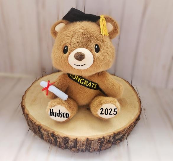 Personalisierter Abschluss-Teddybär – Mit Brille, Schal & Text, 20 Cm