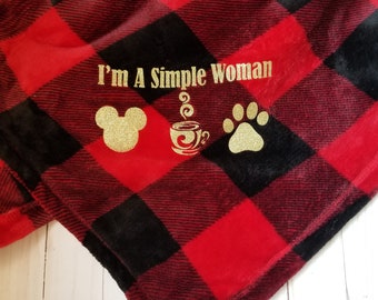 I'm a Simple Woman, Disney, Dogs, and Coffee soft blanket, Disney home decor, Disney throw blanket, Dog home decor, gifts for disney lovers