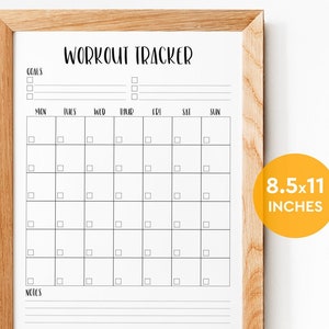 Workout Tracker Printable, 8.5x11 Calendar