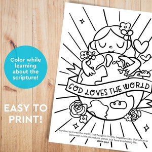 God Loves the World Printable, Bible for Kids, Sunday School