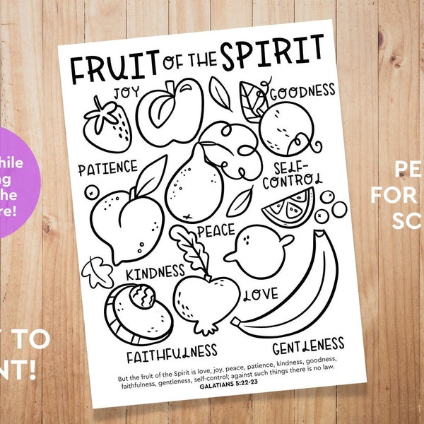 Fruit of the Spirit Printable, Bible for Kids, Sunday School