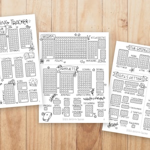 May include: Black and white printable Bible reading tracker with a grid of circles for each book of the Bible. The tracker is divided into sections for the Law, History, Wisdom, Prophets, Gospels, Paul's Letters, and General Letters.