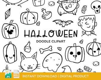 Clipart z Halloween Doodle, do natychmiastowego pobrania