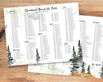 Bos rustieke bijbel chronologisch eenjarig leesplan, 8,5 x 11, afdrukbaar, direct downloaden