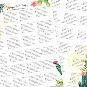 Cactus Bible One Year Reading Plan, Watercolor 8.5x11 Printable, Instant Download
