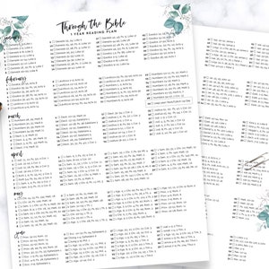 Bible One Year Reading Plan, Watercolor 8.5x11 Printable, Instant Download