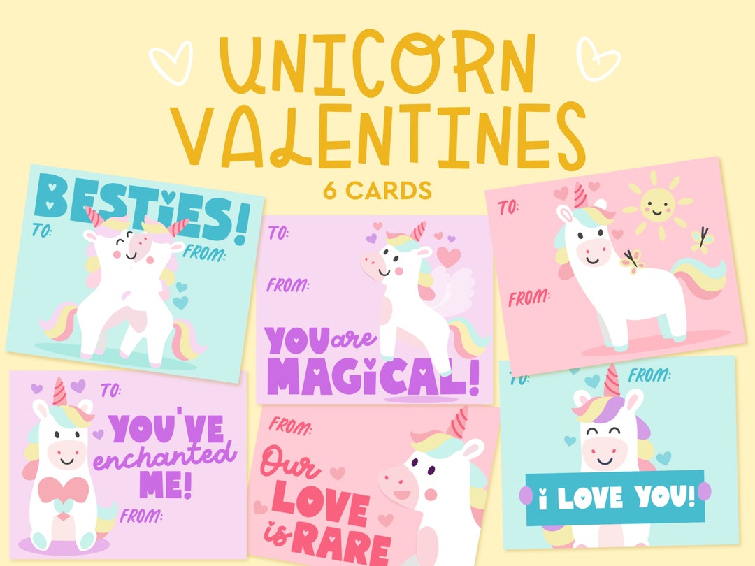 Unicorn Valentines Cards Printables, Classroom Cards, Valentine's Day ...