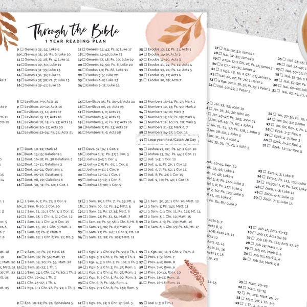 Boho Bible One Year Reading Plan, Watercolor 8.5x11 Printable, Instant Download