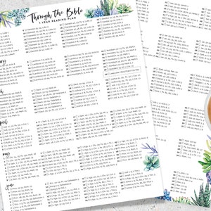 Bible One Year Reading Plan, Succulents Watercolor 8.5x11 Printable, Instant Download