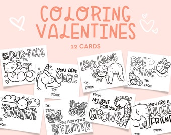 Coloring Valentines Cards for Kids: Classroom Printables (PDF)