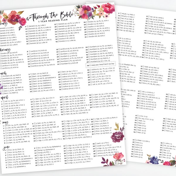 Bible One Year Reading Plan, Watercolor 8.5x11 Printable, Instant Download