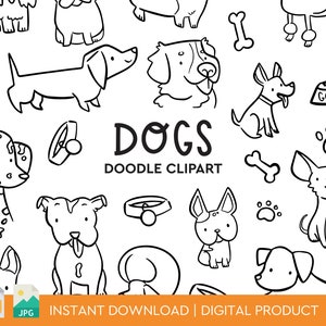Dogs Doodle Clipart Pack, Instant Download