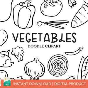Vegetables Doodle Clipart Pack, Instant Download