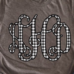 White Black Buffalo Plaid Vine Monogram HTV transfer or sublimation transfer full color monogram DIY t-shirt transfer - Color can be changed