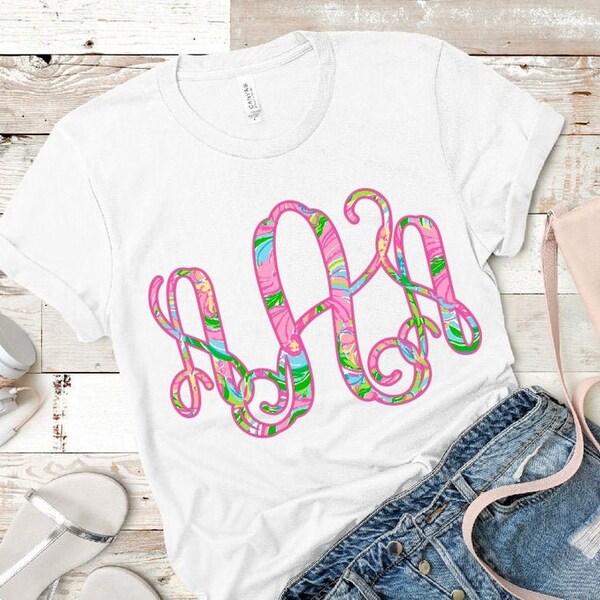 Pink patterned vine Monogram HTV transfer or sublimation transfer full color monogram DIY t-shirt transfer monogram iron on decal