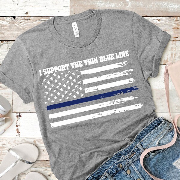 I support the thin blue line distressed flag HTV transfer or sublimation transfer DIY t-shirt transfer distressed US flag decal
