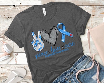 Peace Love Cure Diabetes Awareness DTF transfer | Diabetes HTV transfer | sublimation transfer | Peace Love Cure iron on decal