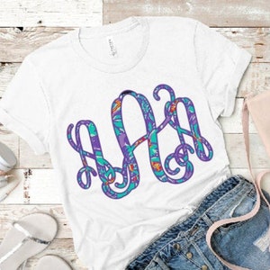 Purple Teal patterned vine Monogram HTV transfer or sublimation transfer full color monogram DIY t-shirt transfer monogram iron on decal