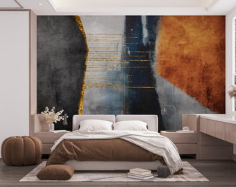 Textured Abstract Background with Gold Lines Wallpaper | Peel and Stick Self Adhesive or Pasted, Removable Abstract Wall Mural