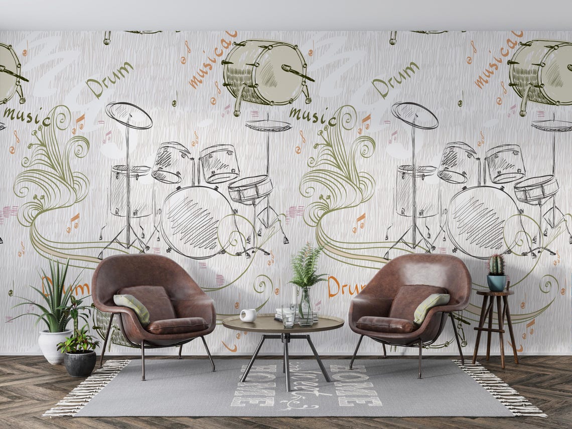 Beige Instrument Large Music Instruments Wall Mural | Beige Neutral Musical Notes ...