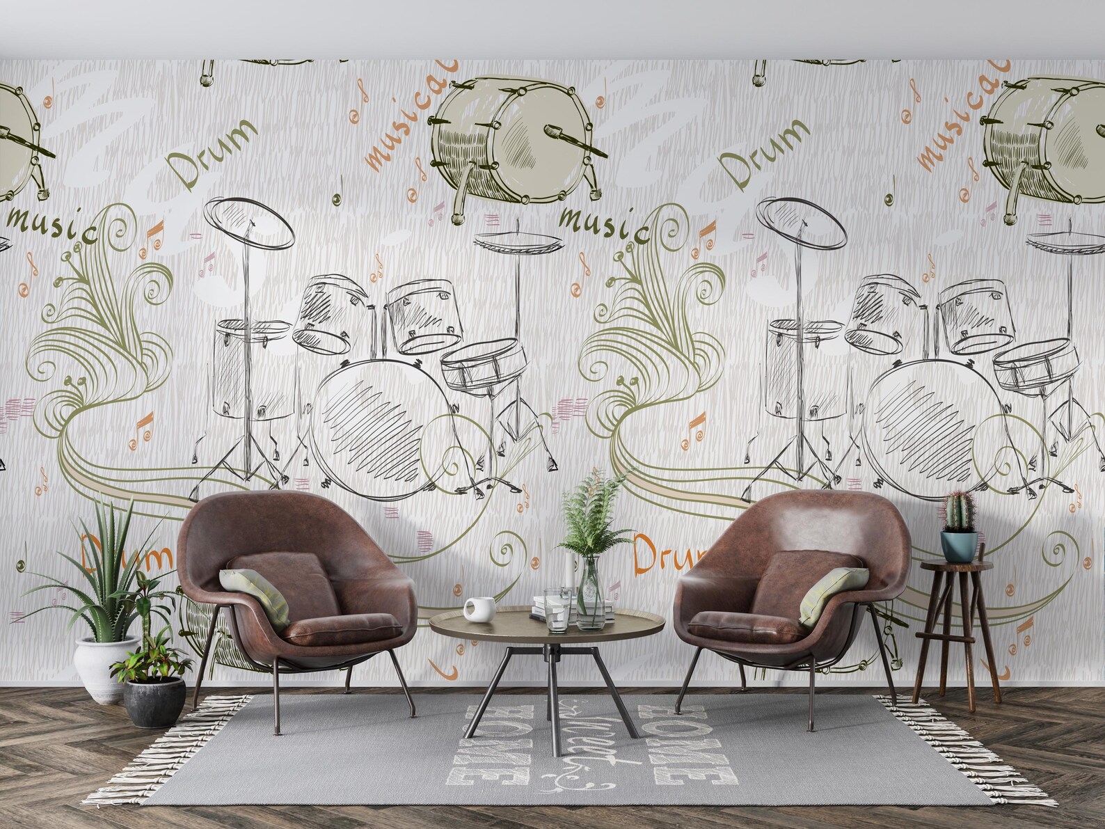 Large Music Instruments Wall Mural | Beige Neutral Musical Notes ...