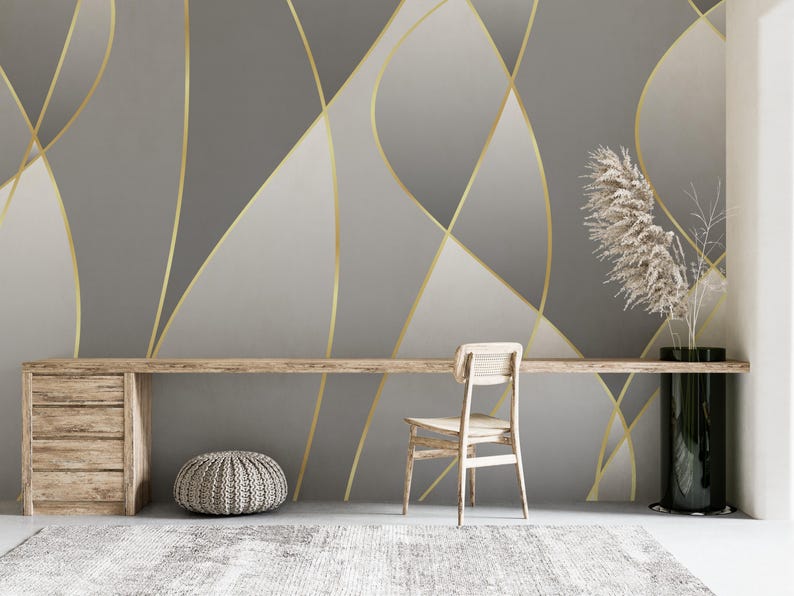 Elegant Grey and Gold Abstract Wall Mural – Luxury Modern Wallpaper ...