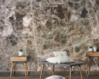 Brown Marble Peel and Stick Wallpaper, Natural Stone Effect Wall Mural, Removable Self-Adhesive Wallpaper for Luxurious Home Decor