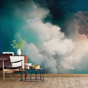 Oil Painting Tranquil Clouds Wallpaper, Peel and Stick Oil Painting Wallpaper, Self Adhesive or Pasted, Art Wall Mural