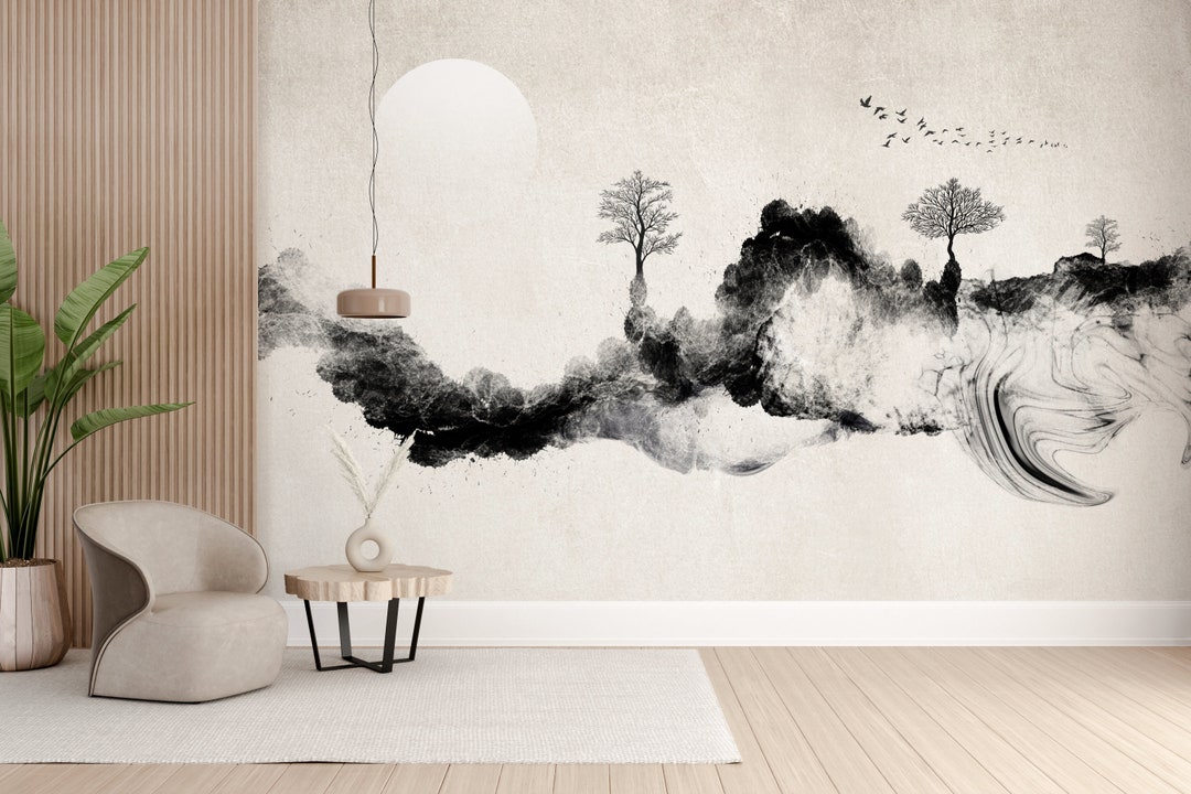 Abstract Ink Landscape Background Wall Mural, Peel and Stick Wallpaper ...