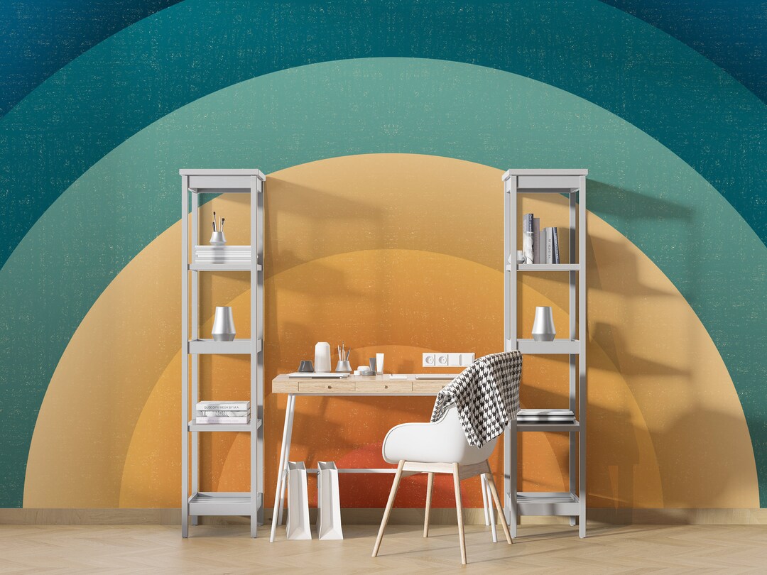 Custom Size Peel and Stick Vintage Radial Sun Wallpaper, Geometric Teen ...