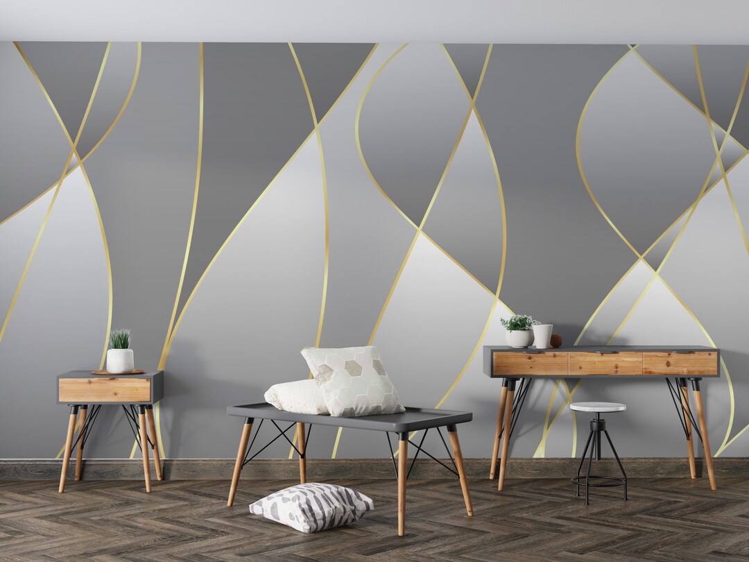 Elegant Grey and Gold Abstract Wall Mural – Luxury Modern Wallpaper ...