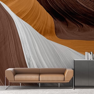 Flowing Earth Tone Abstract Wall Mural – Terracotta, White & Brown Layered Curves for Warm, Sophisticated Interior Accent Walls