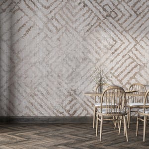 Neutral Geometric Wall Mural, Boho-Inspired Textured Pattern Wallpaper, Contemporary Accent Wall Art for Bedroom or Home Office Space