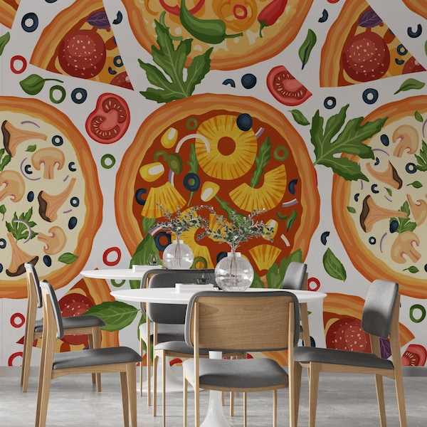 Custom Size Custom Size Pizza Restaurant Wallpaper, Peel and Stick Self Adhesive & Pasted, Temporary and Removable, Pizza Wall Mural