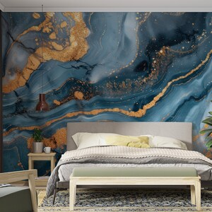 Luxurious Blue and Gold Marble Wallpaper - Abstract Design With Elegant ...