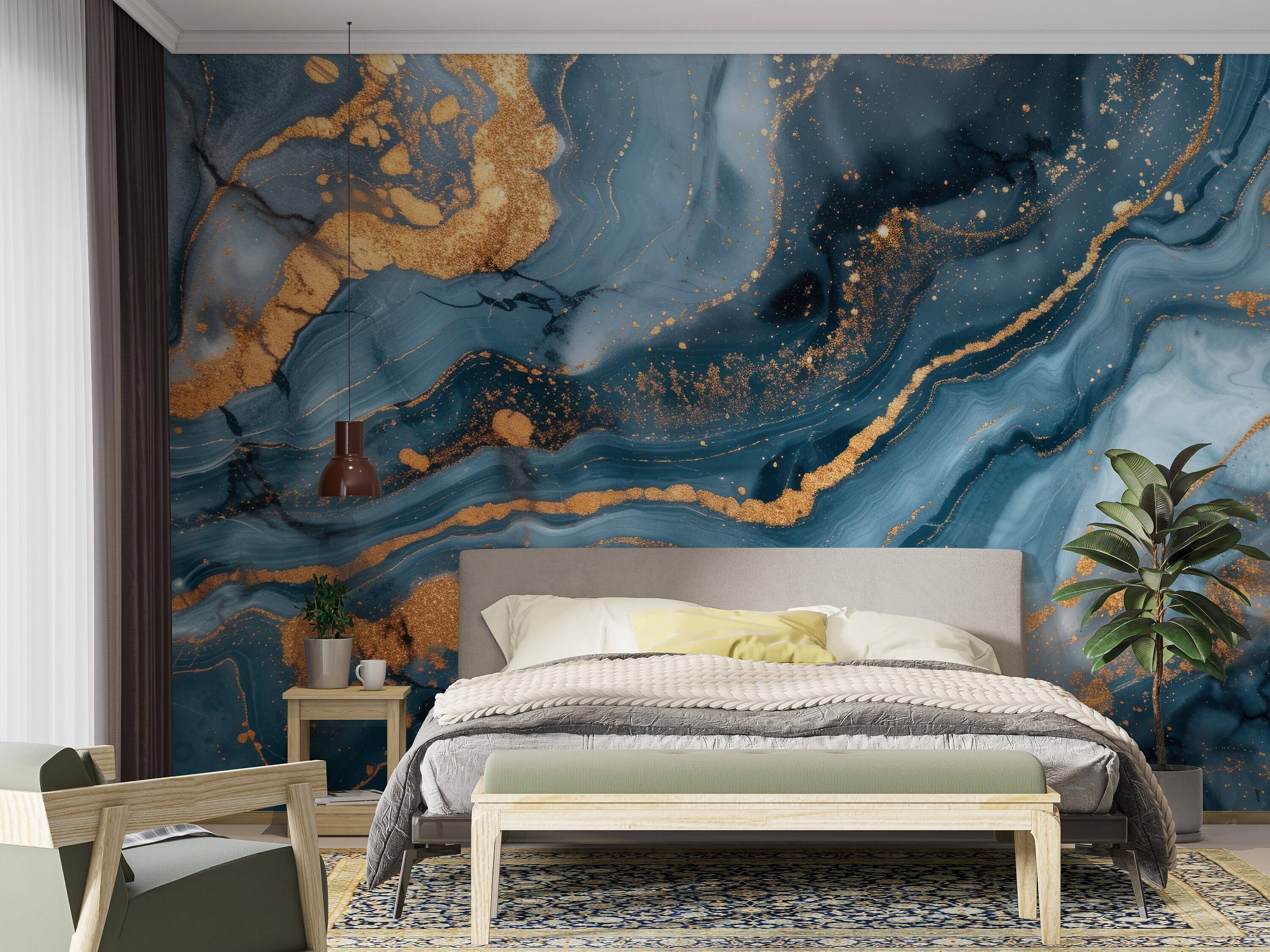 Luxurious Blue and Gold Marble Wallpaper - Abstract Design With Elegant ...
