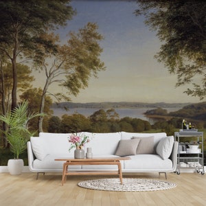 Vintage Forest and Lake Wall Mural | Pattern Wallpaper | Self Adhesive or Pasted | Removable Wallpaper, Custom Size