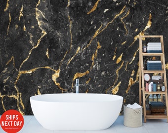 Textured Black and Gold Marble Wallpaper Wall Mural Peel - Etsy Textured Black and Gold Marble Wallpaper Wall Mural Peel - Etsy